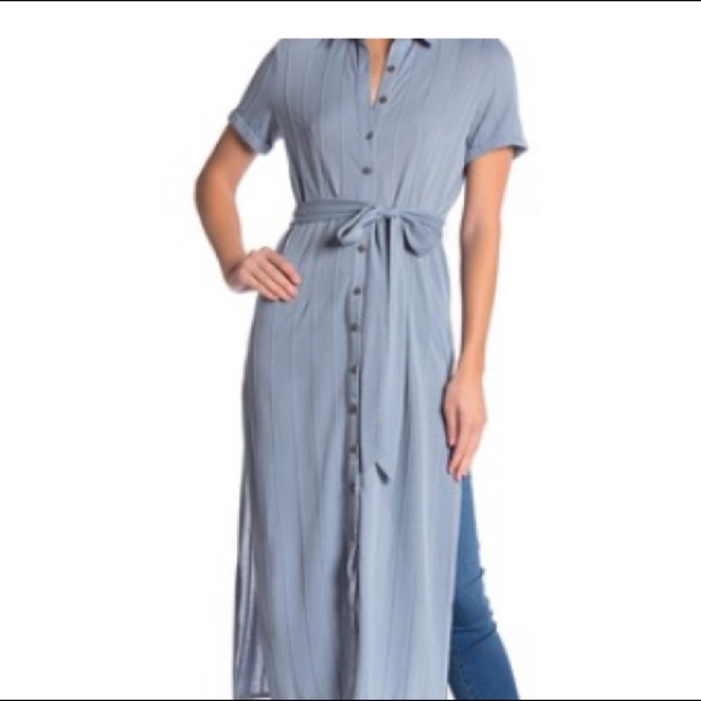 Powder blue maxi button down shirt dress